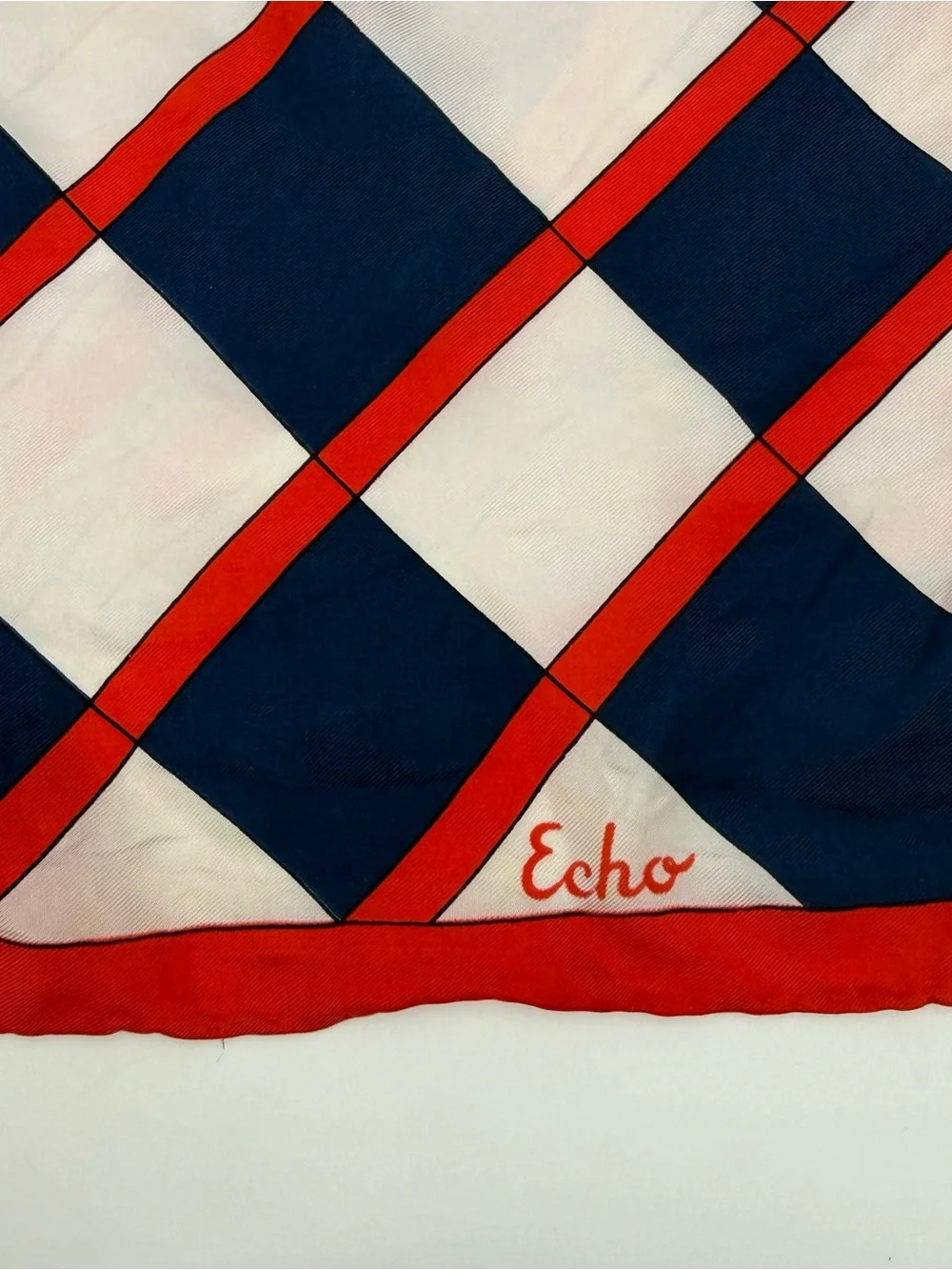 Echo Vintage Red Navy Square Scarf Retro Neck Hair Scarf Accessory Checker